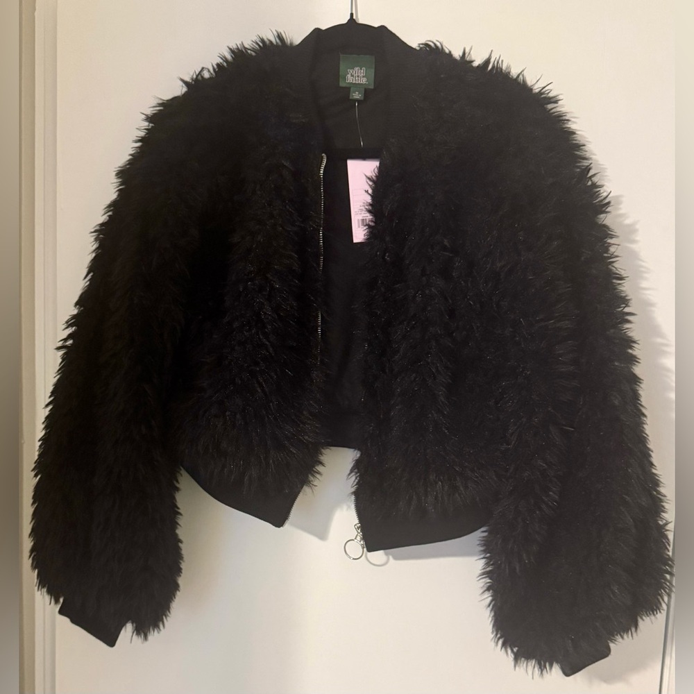 Wild Fable cropped Black Faux Fur Jacket